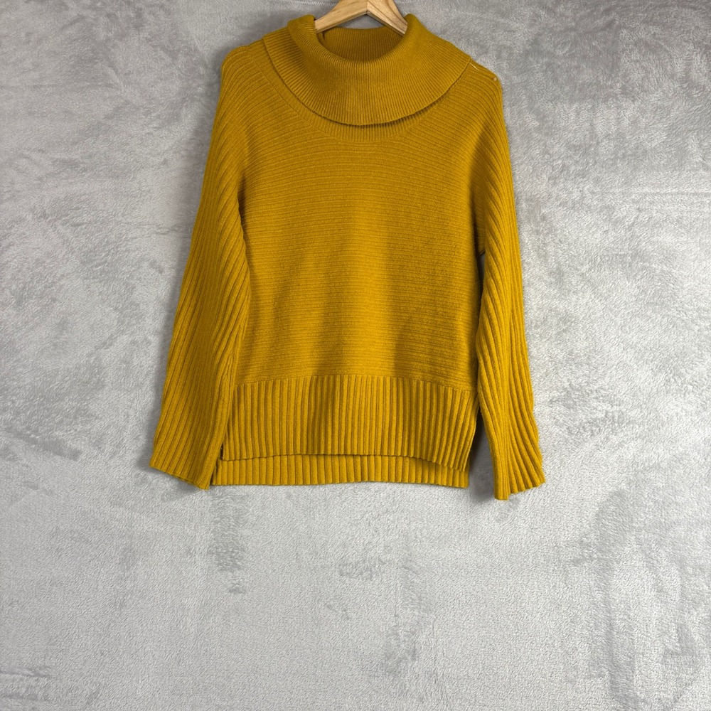 Moth Anthropologie Womens Cowl Neck Ribbed Pullover Sweater Mustard Yellow Small